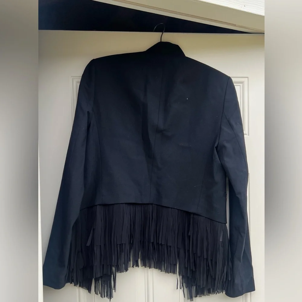 Banana Republic Fringe Trim Blazer Black Wool Spandex Blend Fitted | Size 6 - Picture 2 of 3